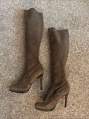 Stuart Weitzman Brown Grey Suede Stiletto Boots luxury